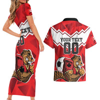 Custom Canada Football Couples Matching Short Sleeve Bodycon Dress and Hawaiian Shirt Beavers Mascot - Wonder Print Shop
