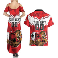 Custom Canada Football Couples Matching Summer Maxi Dress and Hawaiian Shirt Beavers Mascot - Wonder Print Shop