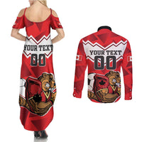 Custom Canada Football Couples Matching Summer Maxi Dress and Long Sleeve Button Shirt Beavers Mascot - Wonder Print Shop