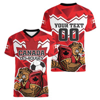 Custom Canada Football Women V-Neck T-Shirt Beavers Mascot - Wonder Print Shop