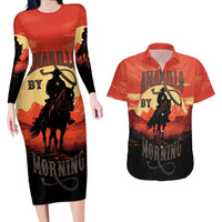 Rodeo Cowboy Couples Matching Long Sleeve Bodycon Dress and Hawaiian Shirt Amarillo By Morning - Wonder Print Shop