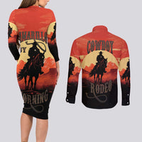 Rodeo Cowboy Couples Matching Long Sleeve Bodycon Dress and Long Sleeve Button Shirt Amarillo By Morning - Wonder Print Shop