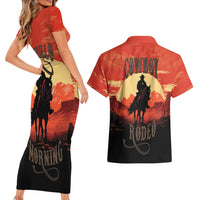 Rodeo Cowboy Couples Matching Short Sleeve Bodycon Dress and Hawaiian Shirt Amarillo By Morning - Wonder Print Shop
