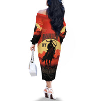 Rodeo Cowboy Family Matching Off The Shoulder Long Sleeve Dress and Hawaiian Shirt Amarillo By Morning - Wonder Print Shop