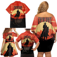 Rodeo Cowboy Family Matching Off Shoulder Short Dress and Hawaiian Shirt Amarillo By Morning - Wonder Print Shop