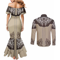 Vintage Western Cowboy Couples Matching Mermaid Dress and Long Sleeve Button Shirt Brown Version - Wonder Print Shop