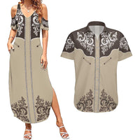 Vintage Western Cowboy Couples Matching Summer Maxi Dress and Hawaiian Shirt Brown Version - Wonder Print Shop