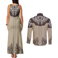 Vintage Western Cowboy Couples Matching Tank Maxi Dress and Long Sleeve Button Shirt Brown Version - Wonder Print Shop