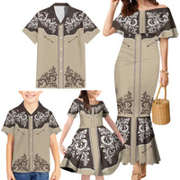 Vintage Western Cowboy Family Matching Mermaid Dress and Hawaiian Shirt Brown Version - Wonder Print Shop