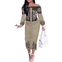 Vintage Western Cowboy Family Matching Off The Shoulder Long Sleeve Dress and Hawaiian Shirt Brown Version - Wonder Print Shop