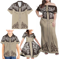 Vintage Western Cowboy Family Matching Off Shoulder Maxi Dress and Hawaiian Shirt Brown Version - Wonder Print Shop