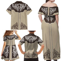 Vintage Western Cowboy Family Matching Off Shoulder Maxi Dress and Hawaiian Shirt Brown Version - Wonder Print Shop