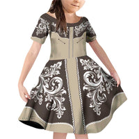 Vintage Western Cowboy Family Matching Off Shoulder Short Dress and Hawaiian Shirt Brown Version - Wonder Print Shop