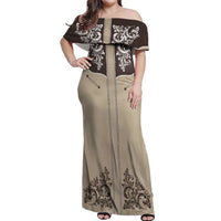 Vintage Western Cowboy Off Shoulder Maxi Dress Brown Version - Wonder Print Shop