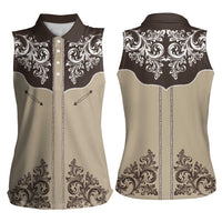 Vintage Western Cowboy Women Sleeveless Polo Shirt Brown Version - Wonder Print Shop