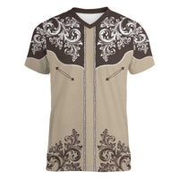 Vintage Western Cowboy Women V-Neck T-Shirt Brown Version - Wonder Print Shop