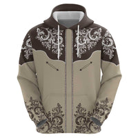 Vintage Western Cowboy Zip Hoodie Brown Version - Wonder Print Shop