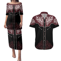 Vintage Western Cowboy Couples Matching Puletasi and Hawaiian Shirt Black Version - Wonder Print Shop