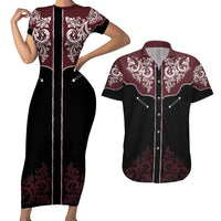 Vintage Western Cowboy Couples Matching Short Sleeve Bodycon Dress and Hawaiian Shirt Black Version - Wonder Print Shop