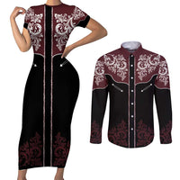 Vintage Western Cowboy Couples Matching Short Sleeve Bodycon Dress and Long Sleeve Button Shirt Black Version - Wonder Print Shop