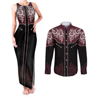 Vintage Western Cowboy Couples Matching Tank Maxi Dress and Long Sleeve Button Shirt Black Version - Wonder Print Shop