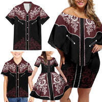 Vintage Western Cowboy Family Matching Off Shoulder Short Dress and Hawaiian Shirt Black Version - Wonder Print Shop