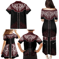 Vintage Western Cowboy Family Matching Puletasi and Hawaiian Shirt Black Version - Wonder Print Shop