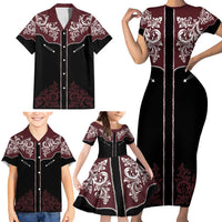 Vintage Western Cowboy Family Matching Short Sleeve Bodycon Dress and Hawaiian Shirt Black Version - Wonder Print Shop