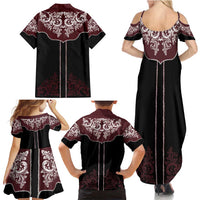 Vintage Western Cowboy Family Matching Summer Maxi Dress and Hawaiian Shirt Black Version - Wonder Print Shop