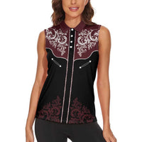 Vintage Western Cowboy Women Sleeveless Polo Shirt Black Version - Wonder Print Shop