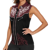 Vintage Western Cowboy Women Sleeveless Polo Shirt Black Version - Wonder Print Shop