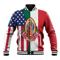Guadalupe Virgin Mary Baseball Jacket Mexican American Flag - Wonder Print Shop