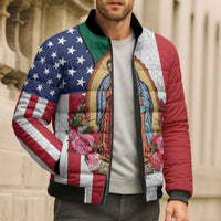 Guadalupe Virgin Mary Bomber Puffer Jacket Mexican American Flag - Wonder Print Shop