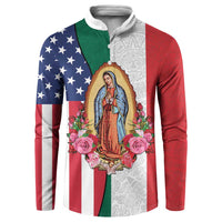 Guadalupe Virgin Mary Button Sweatshirt Mexican American Flag - Wonder Print Shop