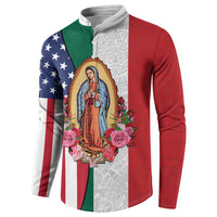 Guadalupe Virgin Mary Button Sweatshirt Mexican American Flag - Wonder Print Shop