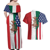 Guadalupe Virgin Mary Couples Matching Off Shoulder Maxi Dress and Hawaiian Shirt Mexican American Flag - Wonder Print Shop