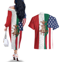 Guadalupe Virgin Mary Couples Matching Off The Shoulder Long Sleeve Dress and Hawaiian Shirt Mexican American Flag - Wonder Print Shop