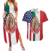 Guadalupe Virgin Mary Couples Matching Summer Maxi Dress and Hawaiian Shirt Mexican American Flag - Wonder Print Shop