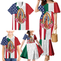 Guadalupe Virgin Mary Family Matching Mermaid Dress and Hawaiian Shirt Mexican American Flag - Wonder Print Shop