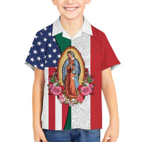 Guadalupe Virgin Mary Family Matching Off Shoulder Maxi Dress and Hawaiian Shirt Mexican American Flag - Wonder Print Shop