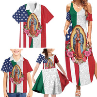 Guadalupe Virgin Mary Family Matching Summer Maxi Dress and Hawaiian Shirt Mexican American Flag - Wonder Print Shop