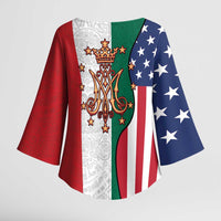 Guadalupe Virgin Mary Kimono Sleeve Blouse Mexican American Flag - Wonder Print Shop