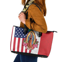 Guadalupe Virgin Mary Leather Tote Bag Mexican American Flag - Wonder Print Shop