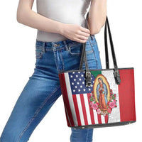 Guadalupe Virgin Mary Leather Tote Bag Mexican American Flag - Wonder Print Shop