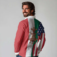Guadalupe Virgin Mary Long Sleeve Polo Shirt Mexican American Flag - Wonder Print Shop