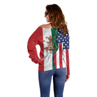 Guadalupe Virgin Mary Off Shoulder Sweater Mexican American Flag - Wonder Print Shop