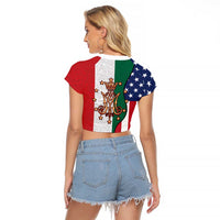 Guadalupe Virgin Mary Raglan Cropped T Shirt Mexican American Flag - Wonder Print Shop