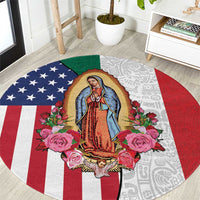 Guadalupe Virgin Mary Round Carpet Mexican American Flag - Wonder Print Shop