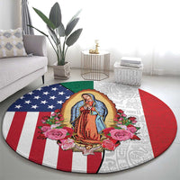 Guadalupe Virgin Mary Round Carpet Mexican American Flag - Wonder Print Shop