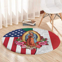 Guadalupe Virgin Mary Round Carpet Mexican American Flag - Wonder Print Shop